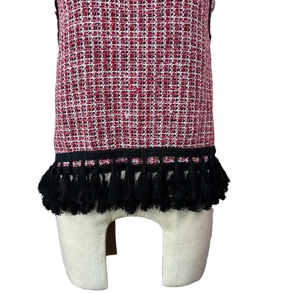 Zara Red‎ Tweed Black Fringe Sleeveless Shell Top Size Small - Picture 9 of 10